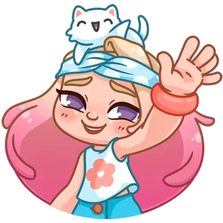 👋 1c7fb863 nhãn dán, hoạt hình, cô gái, mèo, vẫy tay, dễ thương, vui vẻ telegram sticker