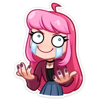 😭 25b32ffa menangis, rambut pink, kartun, sedih, gadis telegram sticker