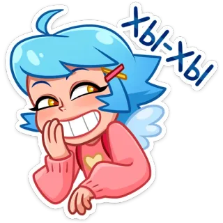😀 e3d69cdd Хы-хы perempuan, kartun, tertawa, imut, malaikat telegram sticker