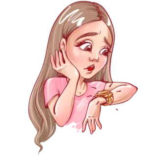 😮 0fdbe923 wanita, kartun, ilustrasi, menunggu, jam tangan, keterlambatan telegram sticker