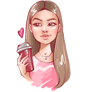 🙂 611238ff wanita, kopi, hati, minuman, gadis, kartun, ilustrasi, stiker telegram sticker
