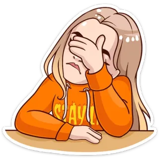 😑 6494ce63 SLAYYYYY 女孩, 绝杀, 橙色帽衫, 表情包, 捂脸 telegram sticker