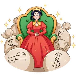 🤑 255af9df queen, money, wealth, royalty, dollars, bags of money, rich telegram sticker