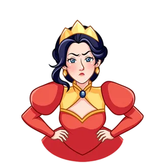 🤨 379293e2 queen, royal, cartoon, woman, crown, princess, regal, serious telegram sticker