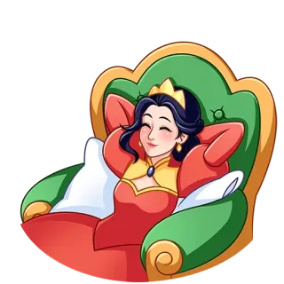 😊 5abbd142 princess, queen, relaxed, cartoon, royal, throne, woman telegram sticker