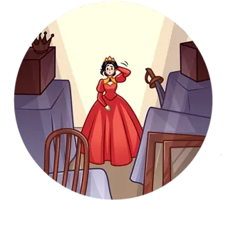 🤔 de4a378a queen, crown, red dress, sword, theatre, cartoon telegram sticker
