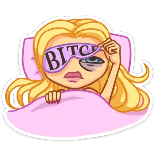 😴 845caaf4 BITCH dormilón, rubia, mañana, cansada, mujer, antifaz whatsapp sticker