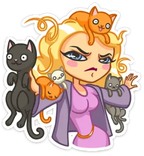 🐈 a7cffc8d dibujos animados, mujer, gatos, pelo rubio, animales, pegatina whatsapp sticker