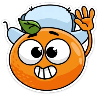👋 299095cb 오렌지, 과일, 만화, 이모티콘, 손 흔드는, 모자, 스티커 telegram sticker
