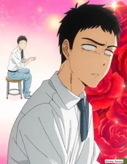 😑 55d7dabf Anime, Mężczyzna, Róże, Siedzący mężczyzna, Portret, Kreskówka telegram sticker