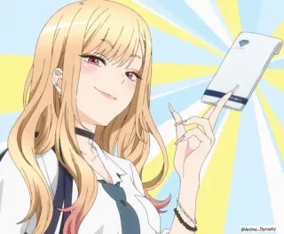 😏 9ab2c508 Marin Kitagawa My Dress-Up Darling Anime, Kobieta, Kreskówka, Blondynka, Dziewczyna, Postać, Uśmiech telegram sticker