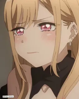 😭 ca654186 Marin Kitagawa My Dress-Up Darling Anime, Dziewczyna, Płacząca, Smutna, Blond Włosy, Kolczyki, Marin Kitagawa, My Dress-Up Darling telegram sticker