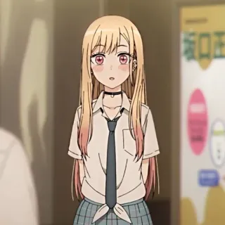 🥟 4d6253cf Marin Kitagawa My Dress-Up Darling Anime, Cô gái, Tóc vàng, Đồng phục học sinh, Dễ thương telegram sticker