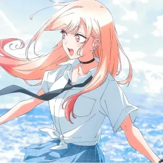 ❤️ 790f32bc Marin Kitagawa My Dress-Up Darling Anime, Marin Kitagawa, My Dress-Up Darling, chica, linda, uniforme escolar, océano whatsapp sticker