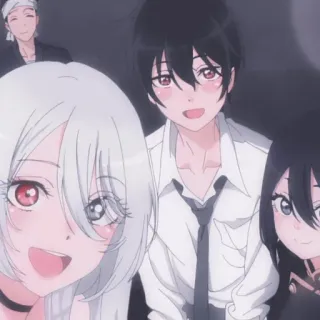 😃 0e417313 anime, selfie grup, tersenyum, teman, kartun whatsapp sticker