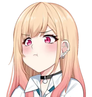 😠 d19cc223 Marin Kitagawa My Dress-Up Darling 动漫, 女孩, 可爱, 粉色眼睛, 金发, 喜多川海梦, 更衣人偶坠入爱河, 颈链 telegram sticker