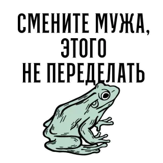 🐸 989be91d СМЕНИТЕ МУЖА, ЭТОГО НЕ ПЕРЕДЕЛАТЬ rana, animale, testo, divertente, citazione telegram sticker