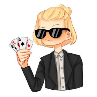 😎 68099f6c Spielkarten, Ass, Poker, Casino, Glücksspiel, blonde Haare, Sonnenbrille, Blazer telegram sticker