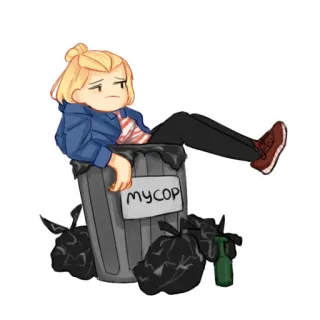 😒 d6cfba87 MYCOP Cartoon, Müll, Mülltonne, Ekel, Beleidigung telegram sticker