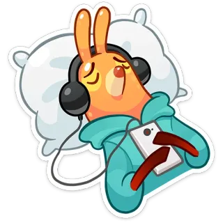 ☺️ 62a3bd03 coniglio, cuffie, assonnato, rilassante, cartone animato, animale, musica, chill whatsapp sticker