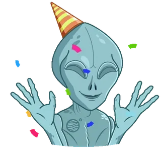 🤩 cf27c36c 外星人, 生日, 派对, 庆祝, 彩纸屑, 帽子 whatsapp sticker