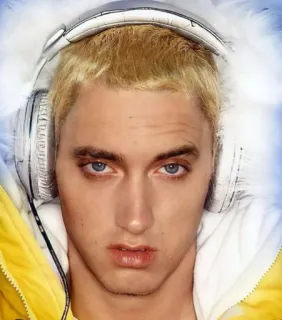 🖤 7ed84ca2 Eminem Eminem, Rappeur, Musique, Casque, Cheveux blonds, Portrait telegram sticker