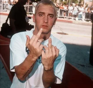 🖤 cc4e7d1d Eminem Eminem, rappeur, doigt d'honneur, geste obscène, célébrité, musique telegram sticker