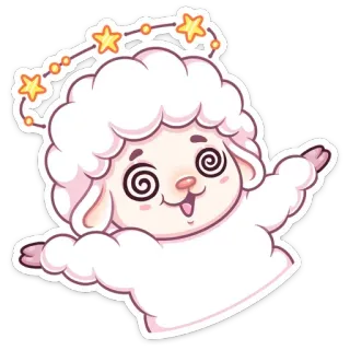 😵 e7b20320 sheep, cartoon, dizzy, stars, cute, animal telegram sticker