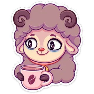 ☕️ 9b1202c3 羊, 動物, コーヒー, かわいい, 漫画, 雄羊, 飲み物 telegram sticker