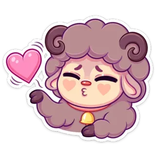 😘 c0d554fe 羊, 動物, かわいい, 漫画, ハート, 愛, 投げキッス telegram sticker