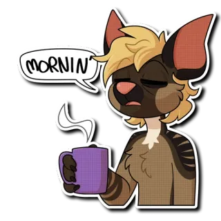 😴 606bf74f MORNIN' утро, кофе, сонный, пушистый, животное, мультфильм telegram sticker