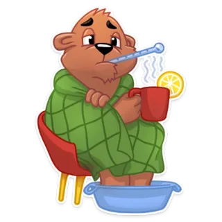 😷 998b5fb1 ป่วย, หมี, ปรอท, หวัด, ไข้หวัดใหญ่, การ์ตูน, ป่วย telegram sticker