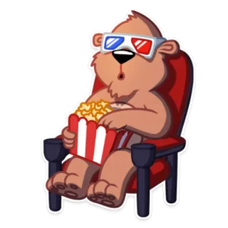 😮 f9c5865a หมี, แว่น 3D, ป๊อปคอร์น, ภาพยนตร์, โรงภาพยนตร์, การ์ตูน, ดู, สัตว์ telegram sticker
