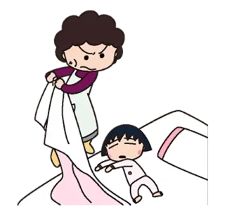 💤 47a4b7db 漫画, 母親, 子供, 寝室, 怒り, 毛布 telegram sticker
