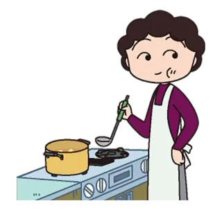🍲 8b112a93 料理, キッチン, 漫画, 女性, エプロン, コンロ telegram sticker