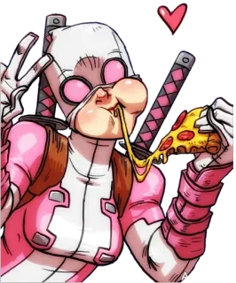 😄 b86caa8b Gwenpool gwenpool, marvel, pizza, superheld, stripboek, roze, wit whatsapp sticker