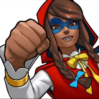 😃 d2a402b3 superheld, rode cape, vuist, cartoon, vrouw, cosplay whatsapp sticker