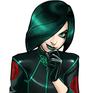 😗 e90d01e5 vrouw, anime, groen haar, schurk, vrouwelijk personage, cartoon whatsapp sticker