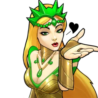 😘 ee224293 女性, キャラクター, ブロンド, ゴールド, 緑, 王冠, 投げキッス telegram sticker