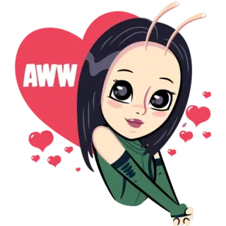 😍 4388c38f Mantis AWW น่ารัก, หัวใจ, ตั๊กแตนตำข้าว, มาร์เวล, การ์เดียนส์ออฟเดอะกาแล็กซี, การ์ตูน telegram sticker