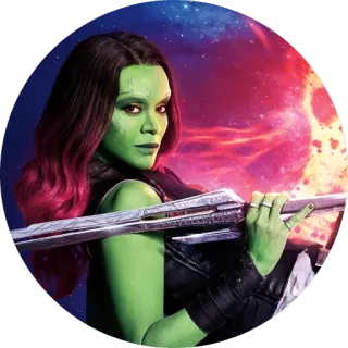 😄 31e32ada Gamora Guardians of the Galaxy Gamora, Marvel, Guardiani della Galassia, Supereroe, Fumetto, Verde, Arma telegram sticker