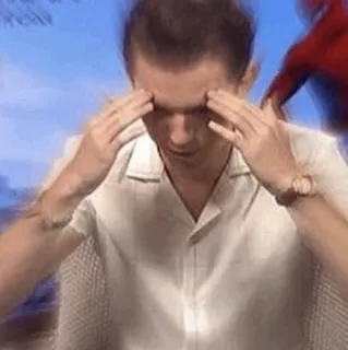 🌪 61911a6d Spider-Man dor de cabeça, pensando, Tom Holland, Homem-Aranha, estressado telegram sticker