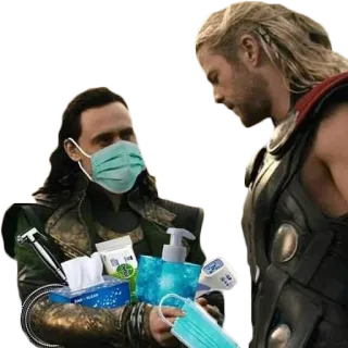 🦠 9ecfcd94 Thor 索尔, 洛基, 新冠肺炎, 口罩, 超级英雄, 冠状病毒 telegram sticker