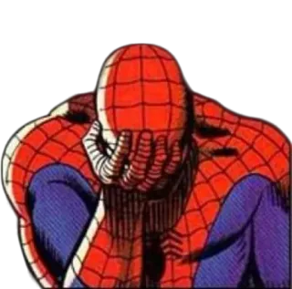🙄 8368d245 Spider-Man Spider-Man, Marvel, Superheld, Comic, traurig, gestresst, Kopf in Händen, enttäuscht telegram sticker