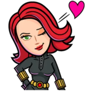 💕 0de9bd61 Black Widow Black Widow, Marvel, super-héros, dessin animé, clin d'oeil, coeur whatsapp sticker