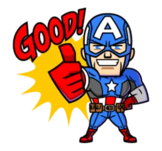 👍 62eff12a Captain America GOOD! Captain America, Marvel, Super-héros, Pouce levé, Bien, BD whatsapp sticker