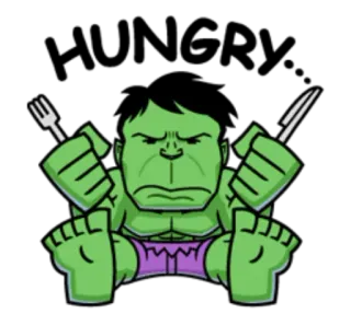 🍴 bd8bbac9 Hulk Hulk, Marvel, Super-héros, Dessin animé, Fourchette, Couteau, Manger, Drôle whatsapp sticker
