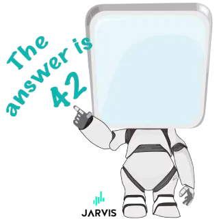 👉 a14be885 The answer is 42 robot, numero 42, la risposta, cartone animato, intelligenza artificiale telegram sticker