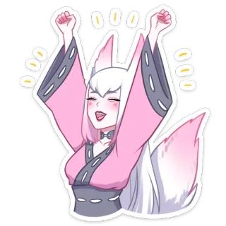 🤩 42870a0d anime girl, fox girl, cute, celebration, pink, kimono telegram sticker