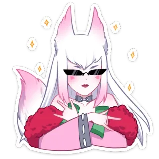 😎 d966fa40 anime, cartoon, fox, girl, sunglasses, pink, ears telegram sticker